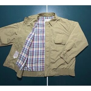 Vintage 70s Harrington Bomber Jacket Men's Large Beige Multi Color Plaid Liner